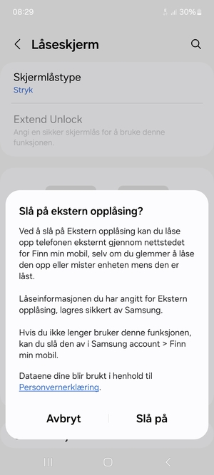 Velg ønsket alternativ