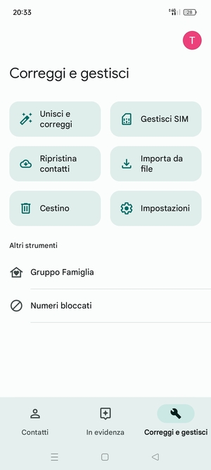 Seleziona Gestisci SIM