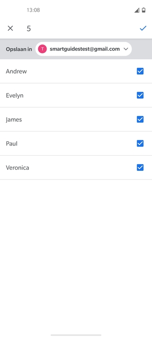 Selecteer de v knop