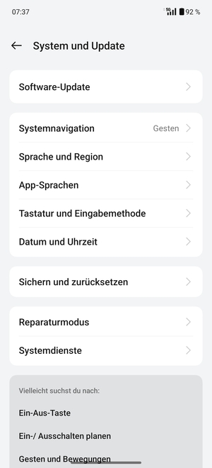 Wählen Sie Sichern und Zurücksetzen