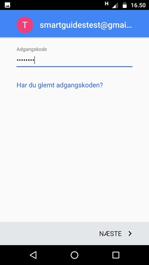 Indtast din adgangskode og vælg NÆSTE