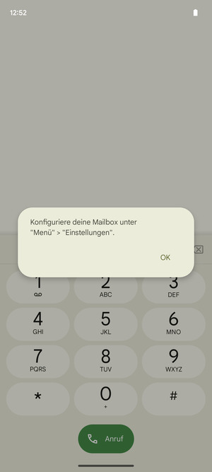 Falls Ihre Voicemail nicht eingerichtet ist, wählen Sie OK