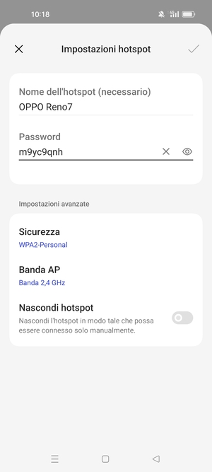 Inserisci una password dell'hotspot Wi-Fi di almeno 8 caratteri e seleziona OK