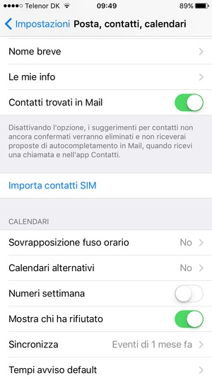Scorri e seleziona Importa contatti SIM