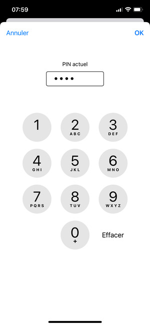 Saisissez votre PIN actuel et sélectionnez OK