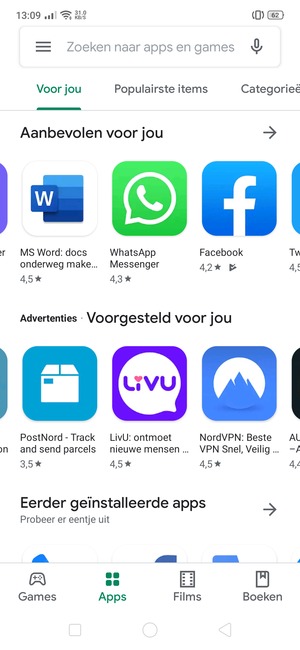 Selecteer de zoekbalk