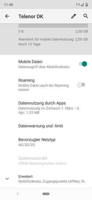 Um das Netzwerk zu wechseln, falls Probleme auftreten, scrollen Sie und wählen Sie Erweitert