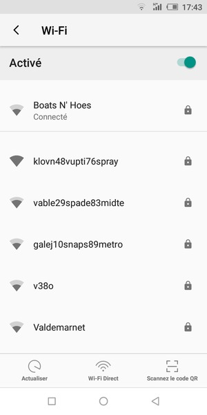 Vous êtes maintenant connecté au réseau Wi-Fi