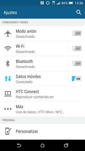 Seleccione Datos móviles