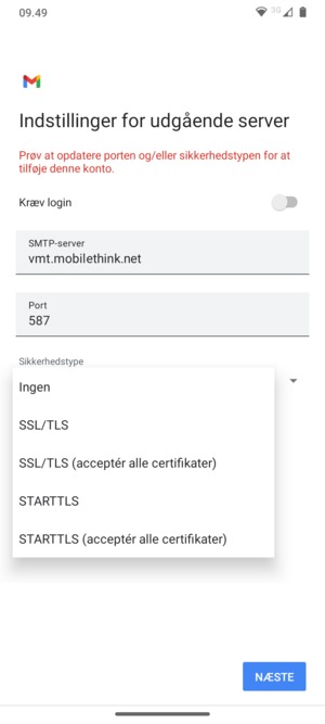 Vælg Ingen og  NÆSTE