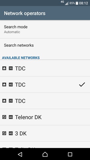 Select a network operator from the list