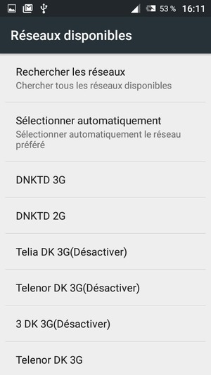 Sélectionnez un opérateur réseau dans la liste