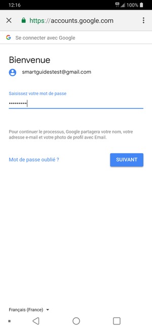 Saisissez votre mot de passe et sélectionnez SUIVANT