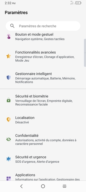 Faites défiler et sélectionnez Sécurité et biométrie