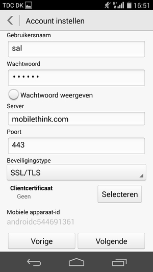 Voer Exchange-serveradres in en selecteer Volgende