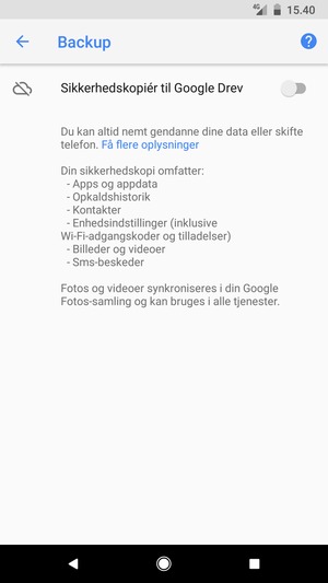 Aktiver Sikkerhedskopiér til Google Drev