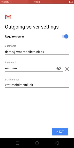 Enter  Outgoing server address