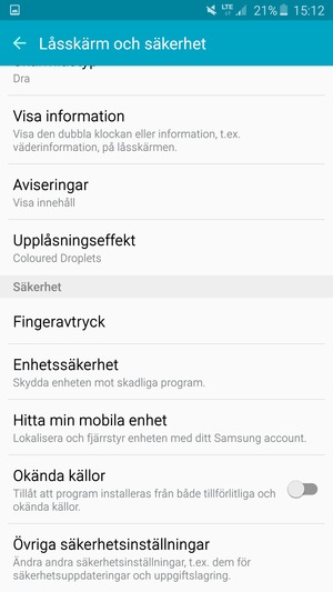 Scrolla till och välj Övriga säkerhetsinställningar