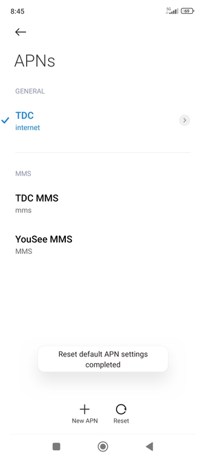 Your phone will reset to default Internet and MMS settings