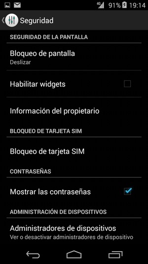 Seleccione Bloqueo de tarjeta SIM