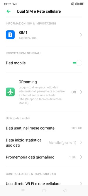Seleziona SIM1 o SIM2