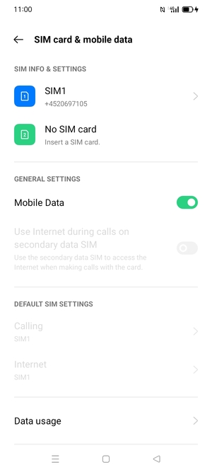 Select SIM1 or SIM2