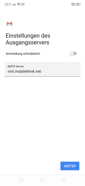 Schalten Sie Anmeldung erforderlich aus und wählen Sie WEITER