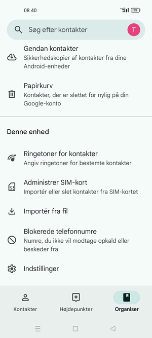 Scroll til og vælg Administrer SIM-kort