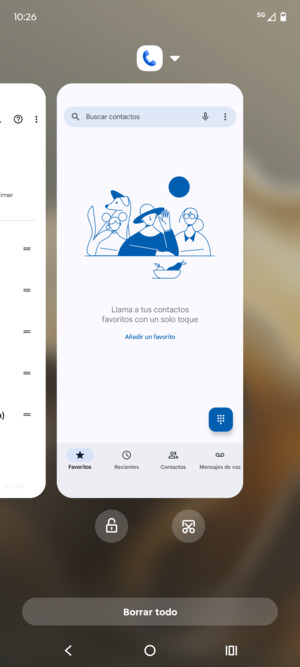Seleccione Borrar todo para cerrar todas las aplicaciones en ejecución