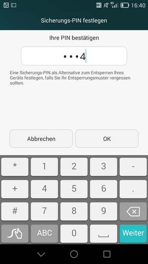Bestätigen Sie Ihre Sicherungs-PIN und wählen Sie OK