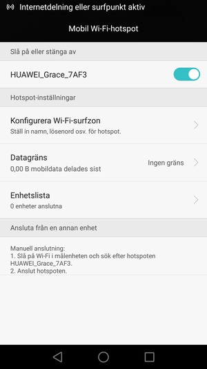 Din telefon har nu ställts in för att kunna användas som ett modem