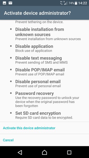 Scroll down and select Activate this device administrator