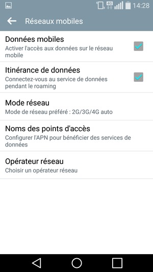 Activar o desactivar Itinérance de données