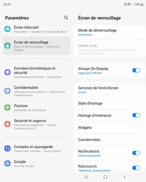 Pour activer votre écran de verrouillage, allez dans le menu Paramètres et sélectionnez Écran de verrouillage