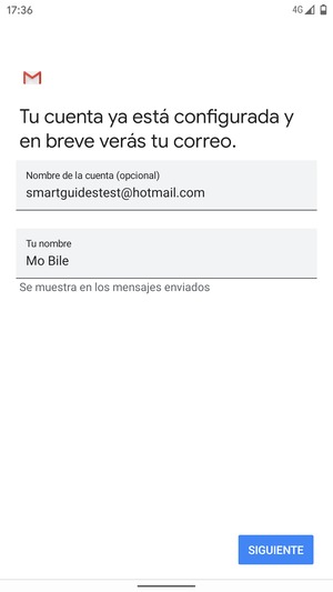 Déle a su cuenta un nombre y escriba su nombre. Seleccione SIGUIENTE