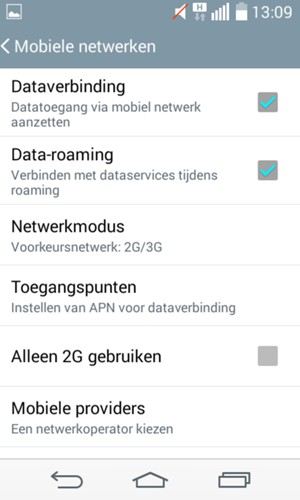 Schakel Data-roaming in of uit