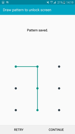 Draw an unlock pattern and select CONTINUE