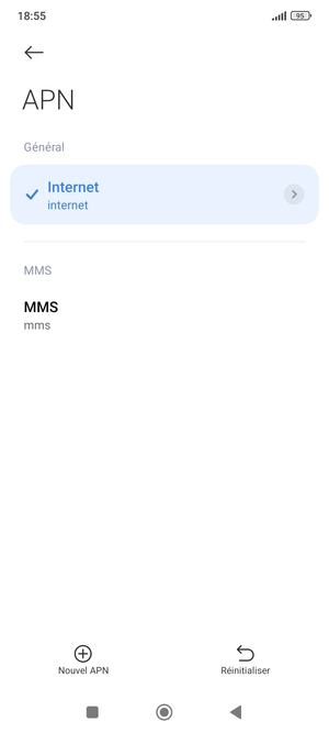 Sélectionnez le point d'accès à Internet