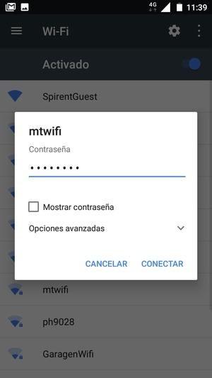 Introduzca la contraseña de Wi-Fi y seleccione CONECTAR