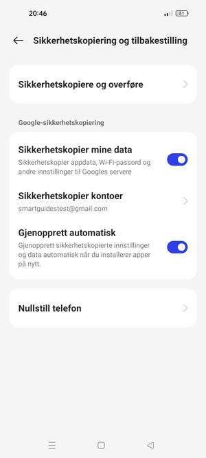 Velg Sikkerhetskopier kontoer