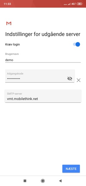 Indtast udgående serveradresse