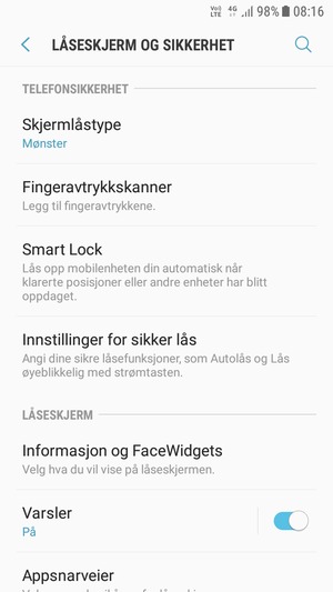 Telefonen din er nå sikret med en skjermlås