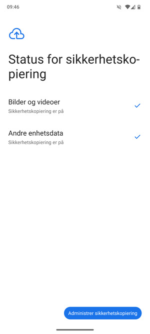 Velg Administrer sikkerhetskopiering