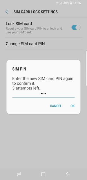 Confirm your new SIM card PIN and select OK