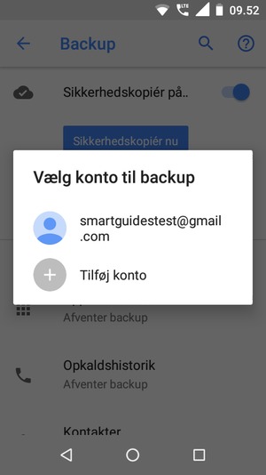 Vælg din sikkerhedskopi-konto