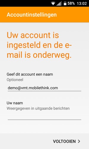 Geef uw account een naam en voer uw naam in. Selecteer VOLTOOIEN