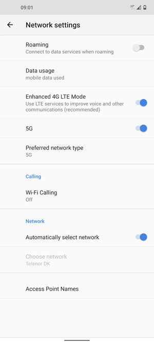 Select Preferred network type