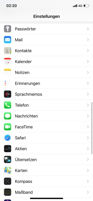 Scrollen Sie und wählen Sie Mail