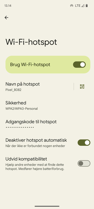 Din telefon er nu sat op til brug som modem