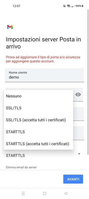 Seleziona Nessuno e AVANTI